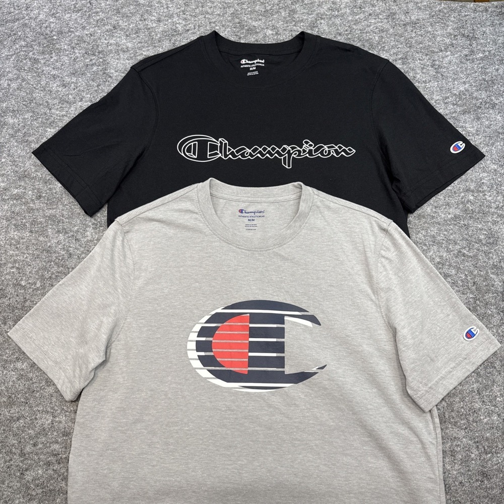 Champion t-shirts men's medium black gray short sleeve casual logo school LOT - Picture 1 of 15